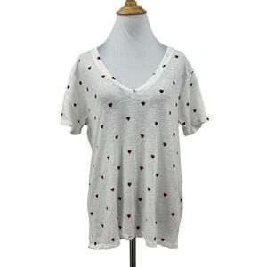 Rails Cara T Shirt Womens S Small Linen Blend Heart Short Sleeve V Neck Tee